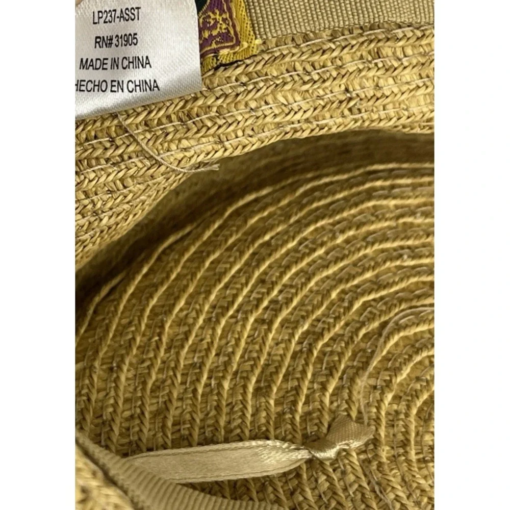 Scala Straw Diego Boater Hat Grosgrain Band Tan Black Sun Summer Packable Beach